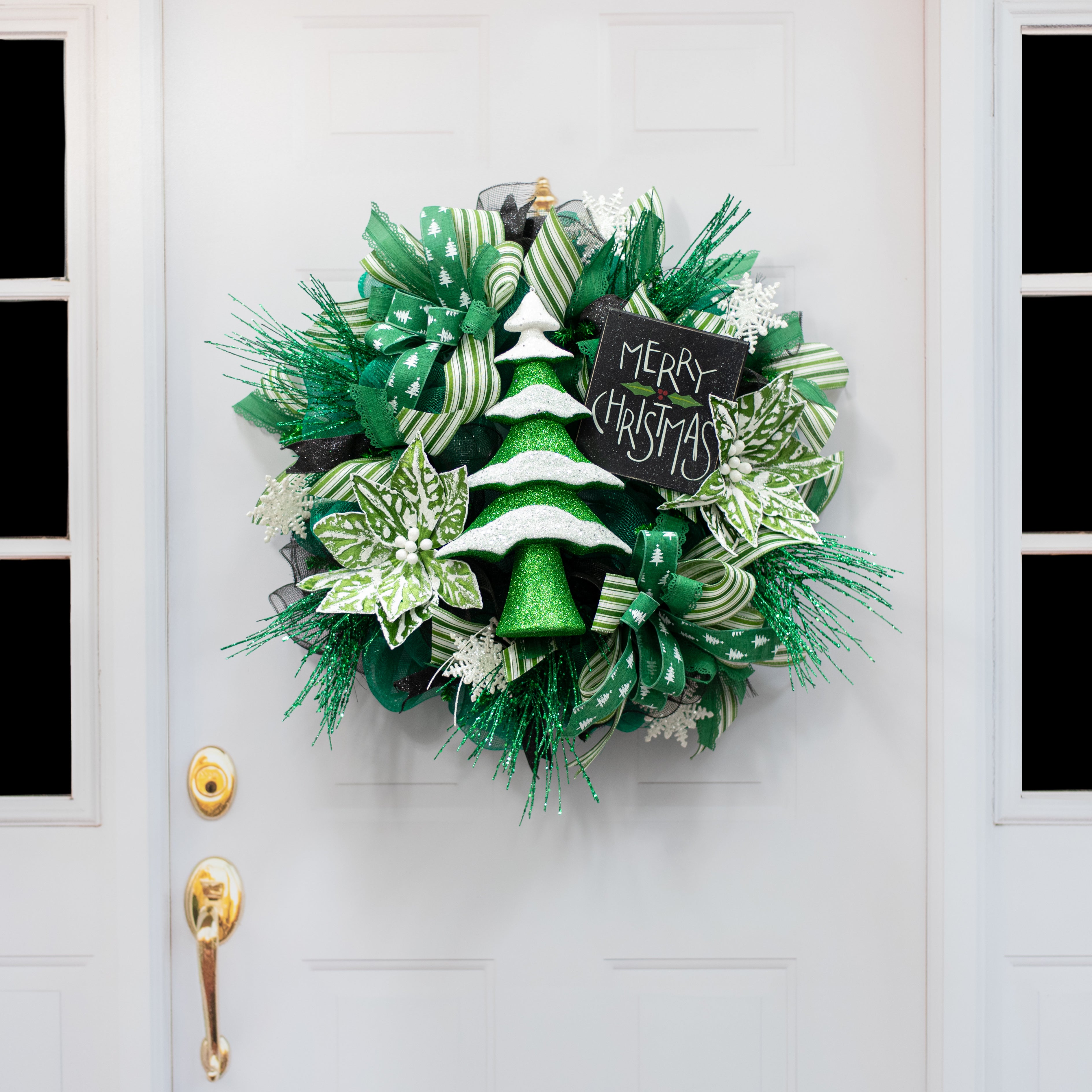 22" Poinsettia Stem: Green & White detail photo 5