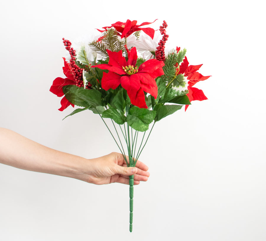 21" Poinsettia Mum Bush: Red & White detail photo 3