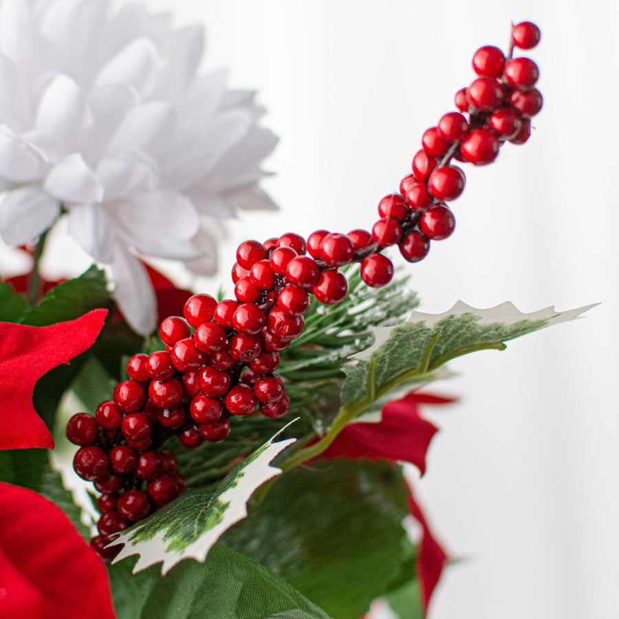 21" Poinsettia Mum Bush: Red & White detail photo 4