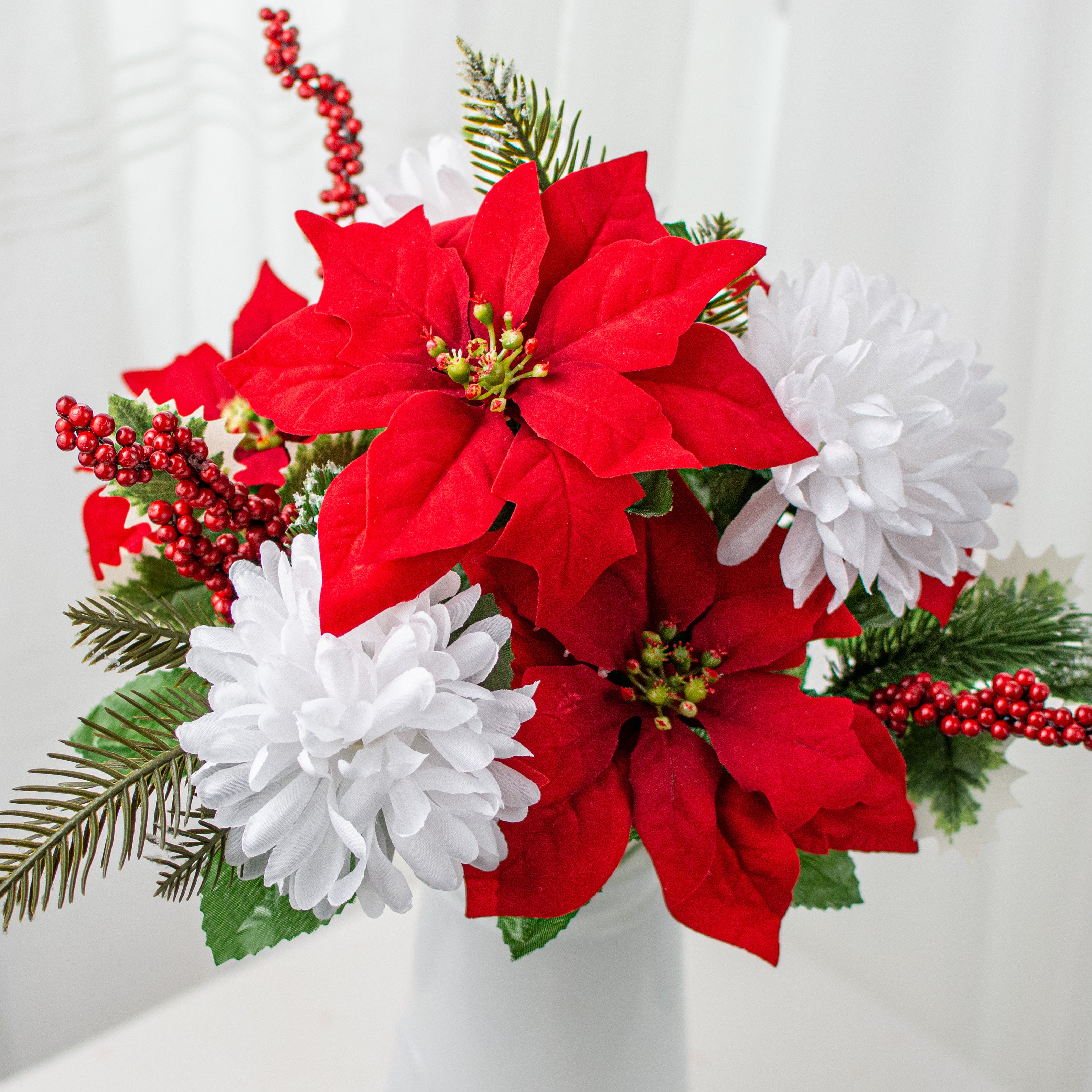 21" Poinsettia Mum Bush: Red & White Item Number: 85883RDWT