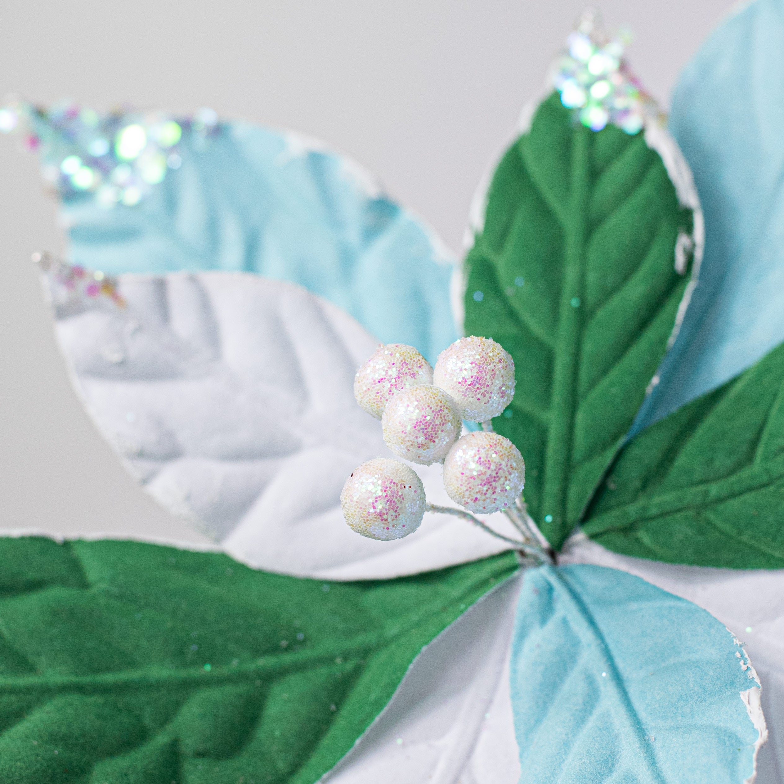 19" Poinsettia Pick: Green & Blue detail photo 4