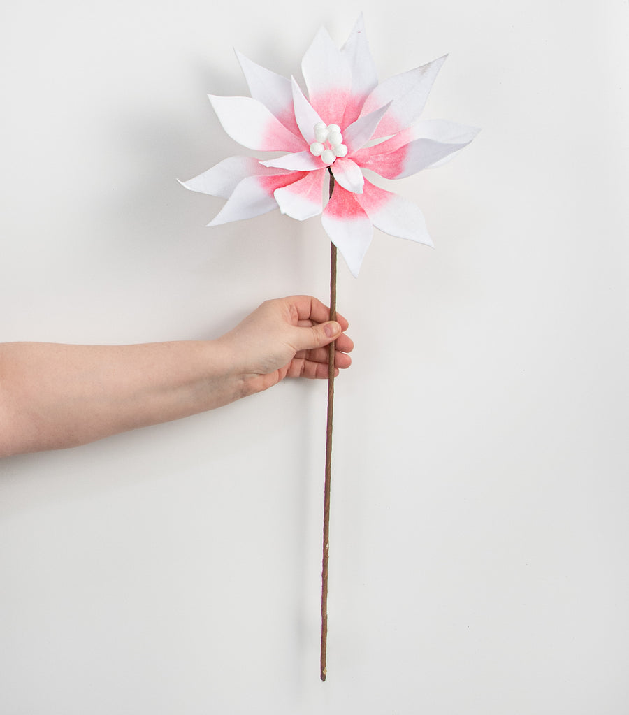 22" Poinsettia Stem: Pink & White Variegated detail photo 3