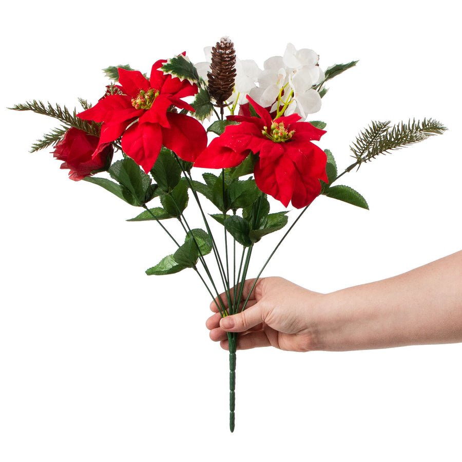 16" Poinsettia Rose Pine Bush: Red & White detail photo 3