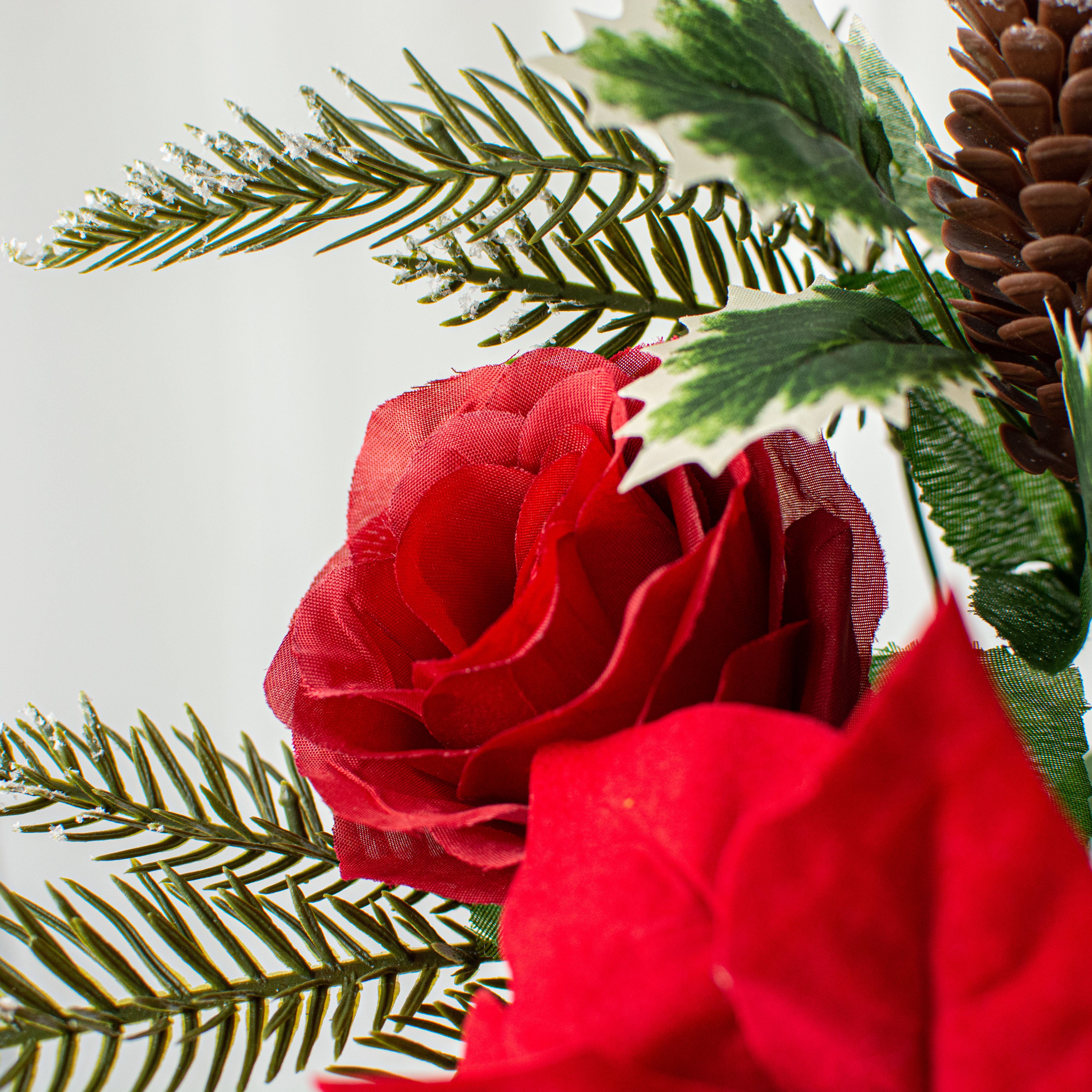 16" Poinsettia Rose Pine Bush: Red & White detail photo 5