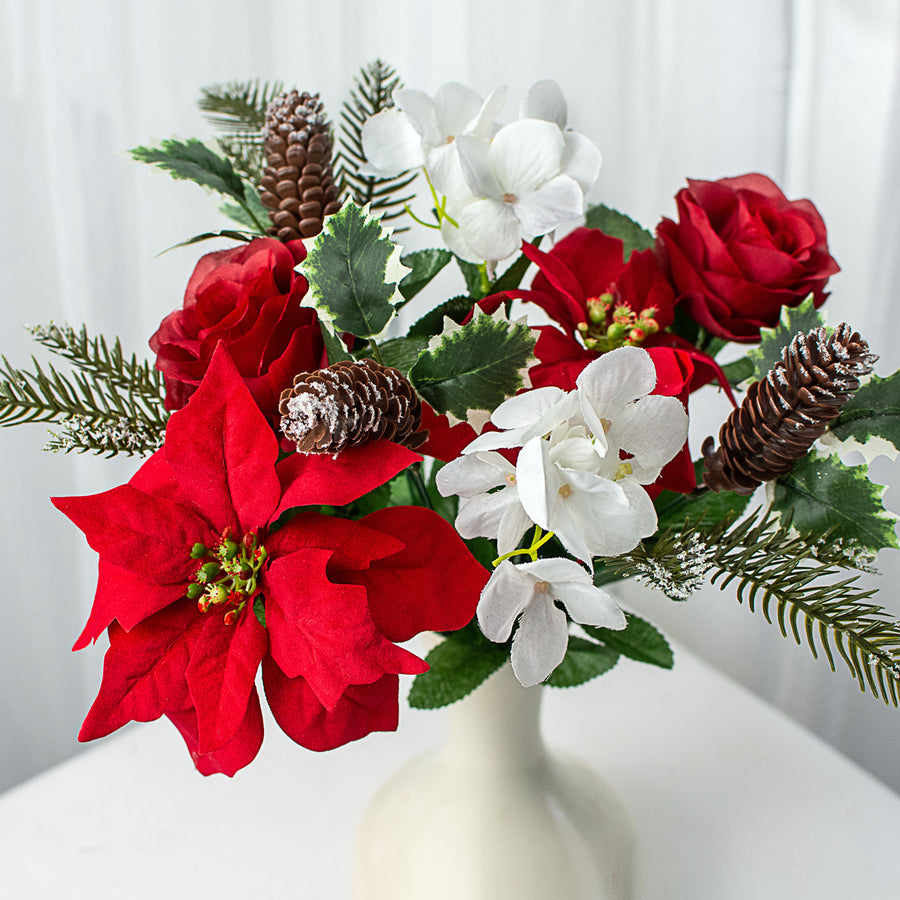 16" Poinsettia Rose Pine Bush: Red & White Item Number: 85648RDWT