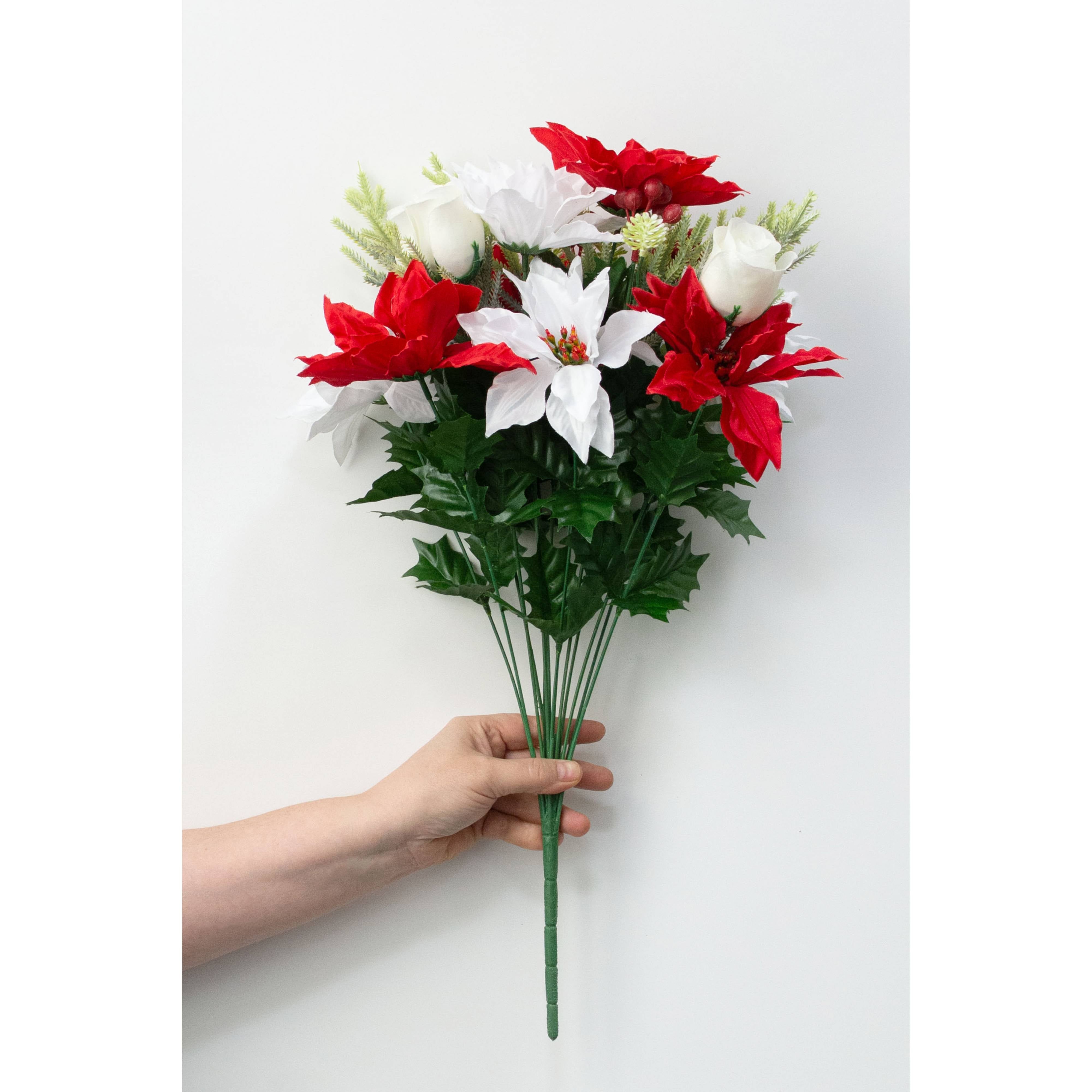 21" Poinsettias, Roses & Berries Bush (14 Stem) detail photo 3