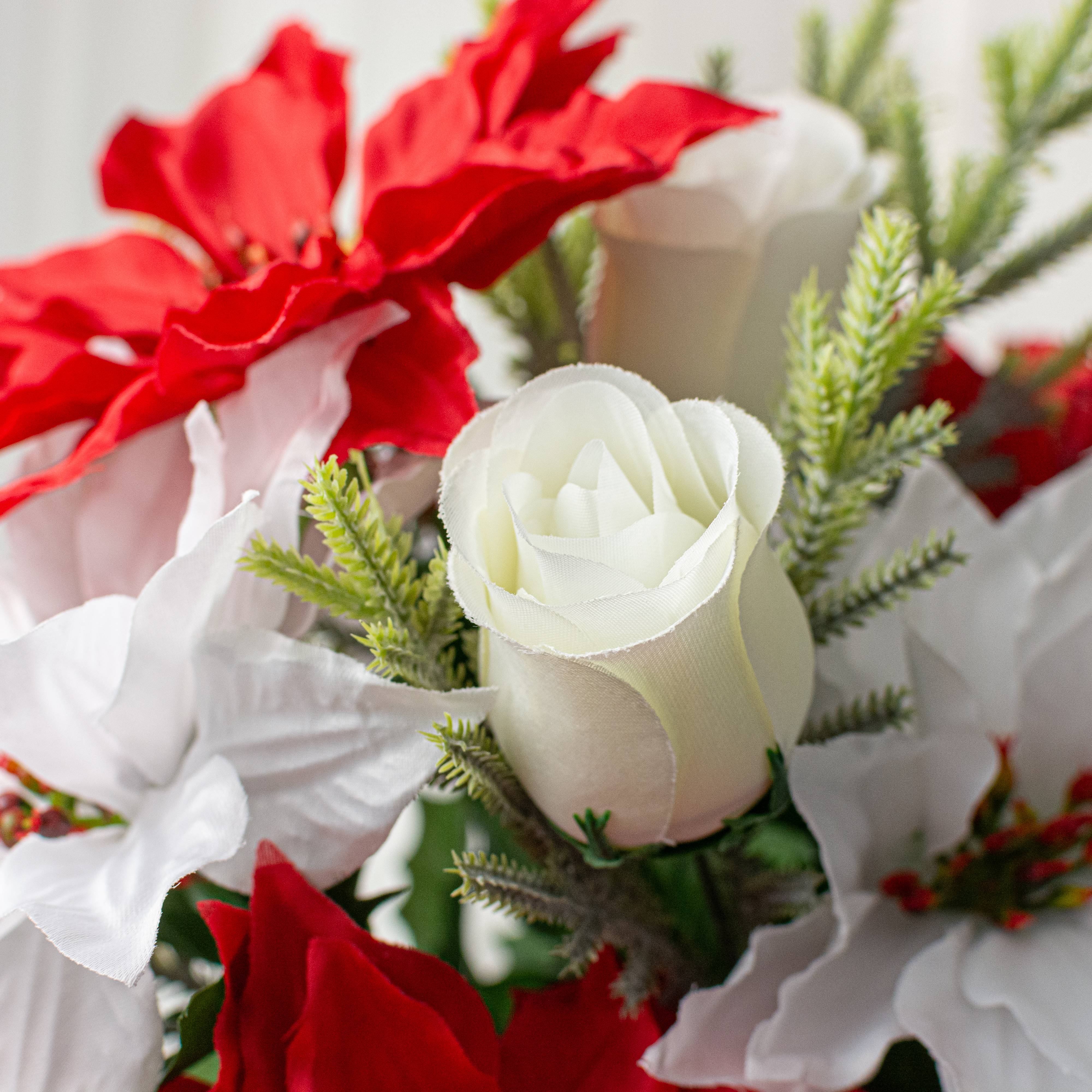 21" Poinsettias, Roses & Berries Bush (14 Stem) detail photo 5