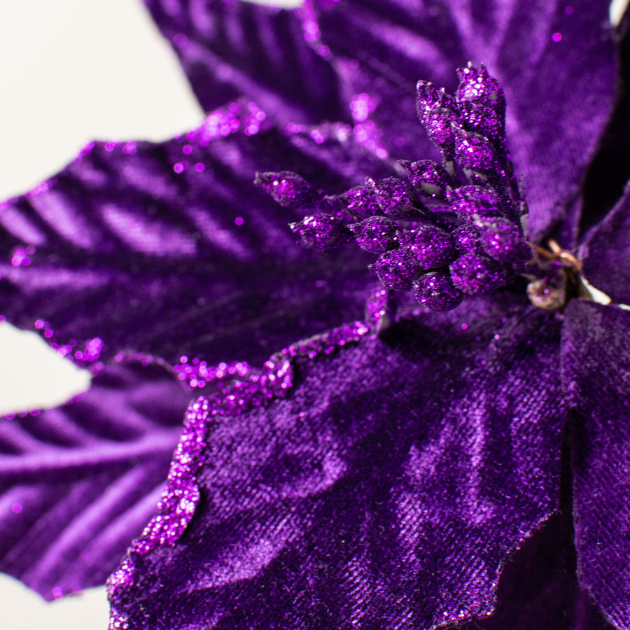 15" Pointy Velvet Poinsettia Pick: Dark Purple Lifestyle Photo
