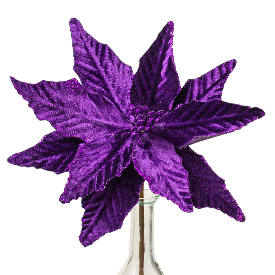 15" Pointy Velvet Poinsettia Pick: Dark Purple Item Number: 85517DKPU