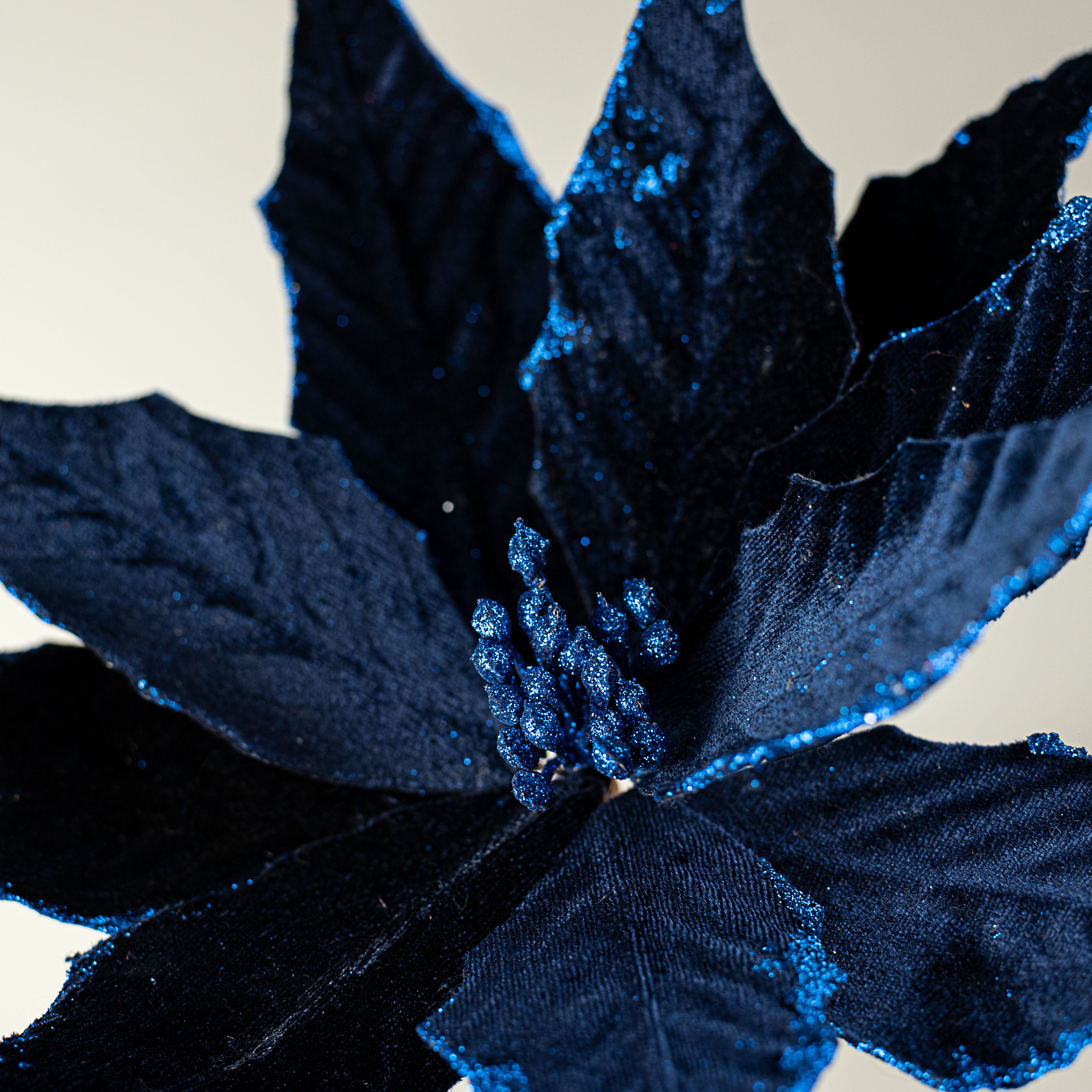 15" Pointy Velvet Poinsettia Pick: Navy Blue Lifestyle Photo