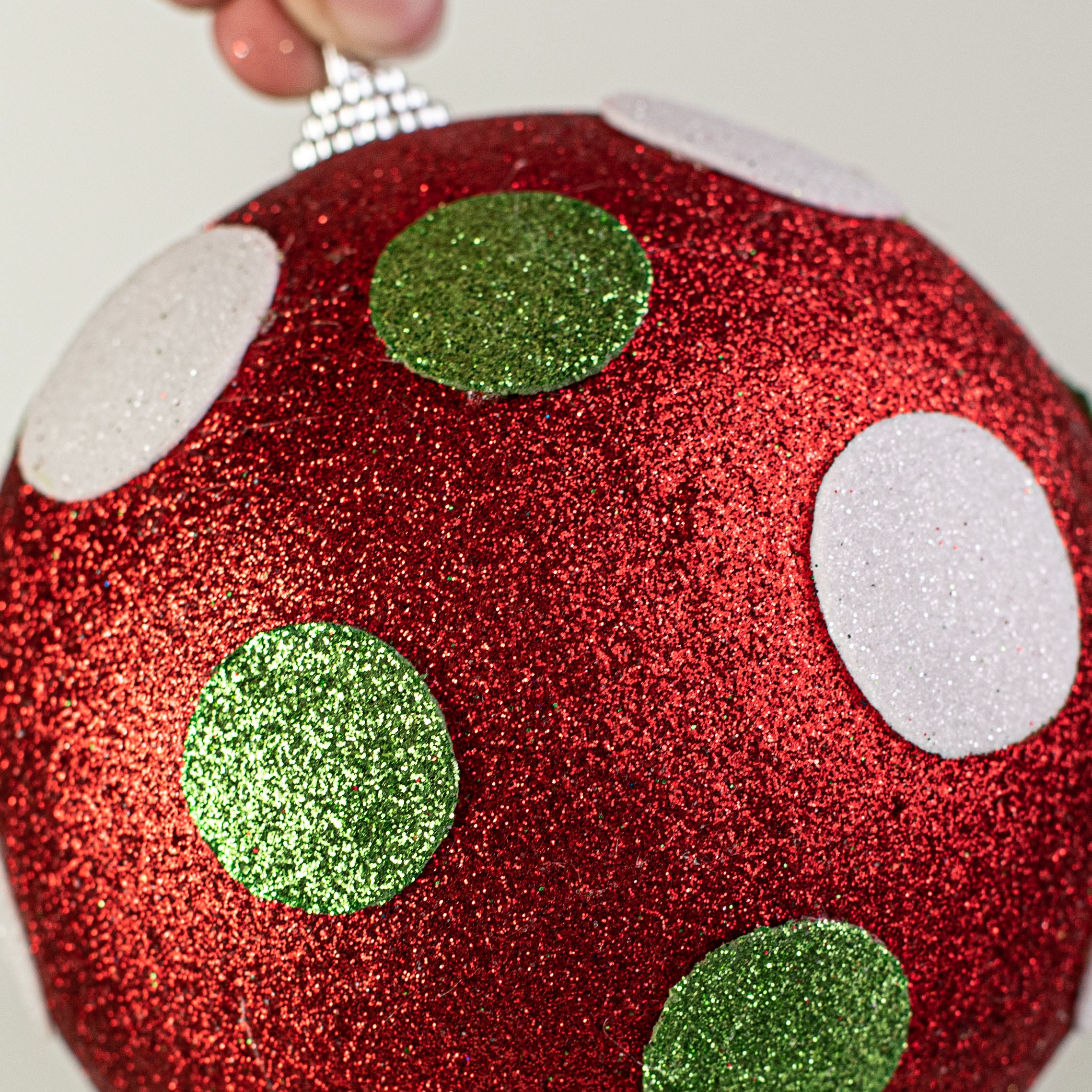 5" Polka Dot Ball Ornament: Red, Lime, White detail photo 3