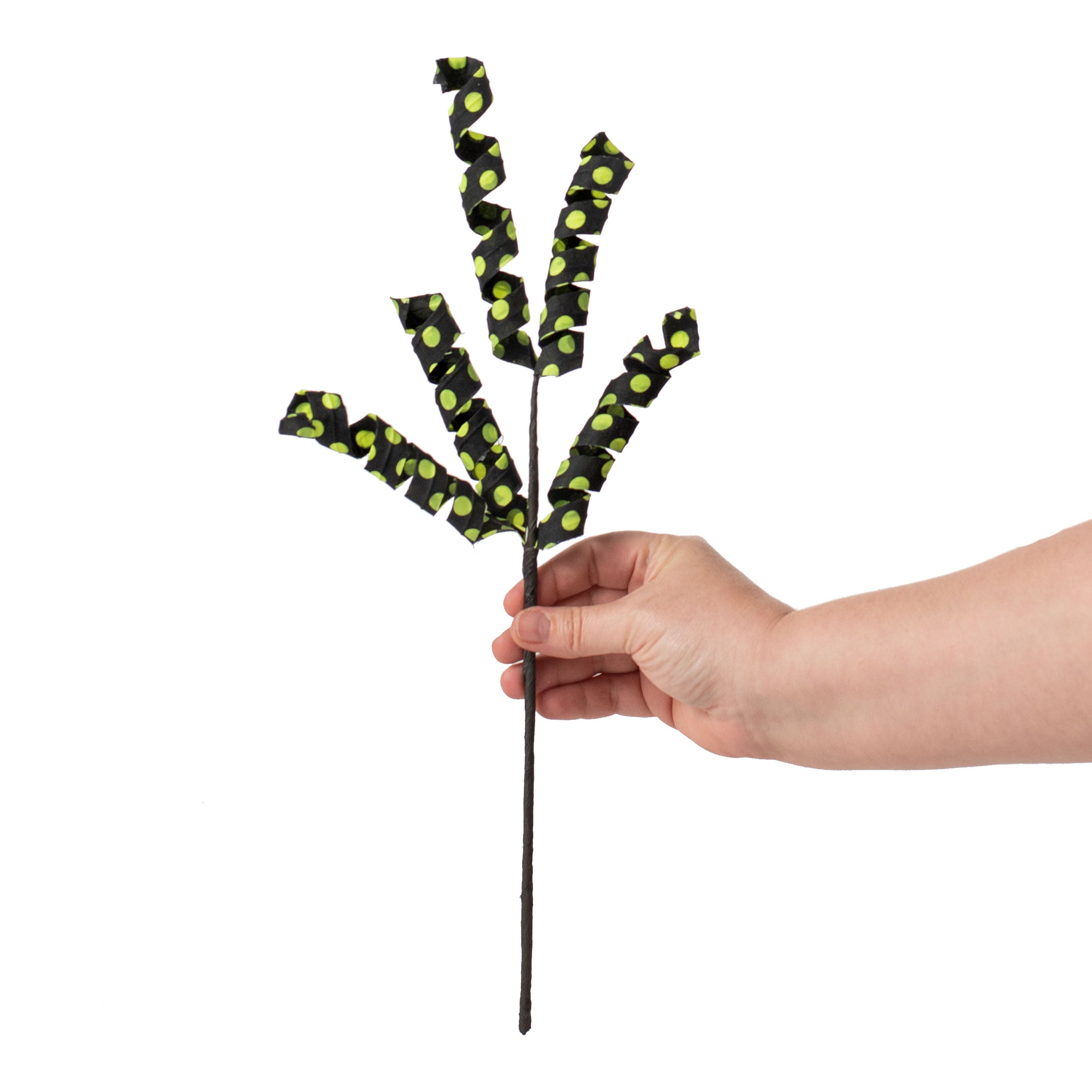 16" Polka Dot Curly Pick: Black & Green Lifestyle Photo