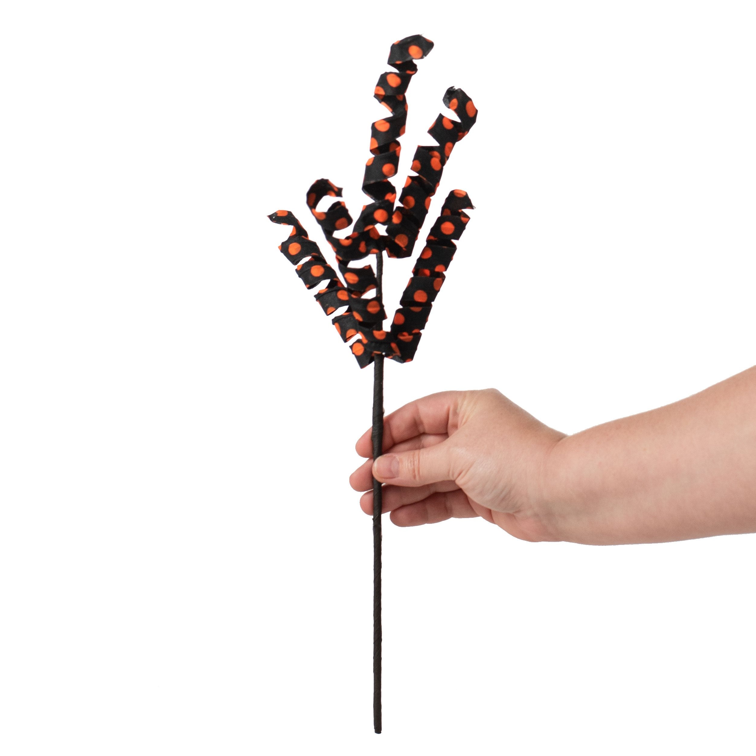 16" Polka Dot Curly Pick: Black & Orange Lifestyle Photo