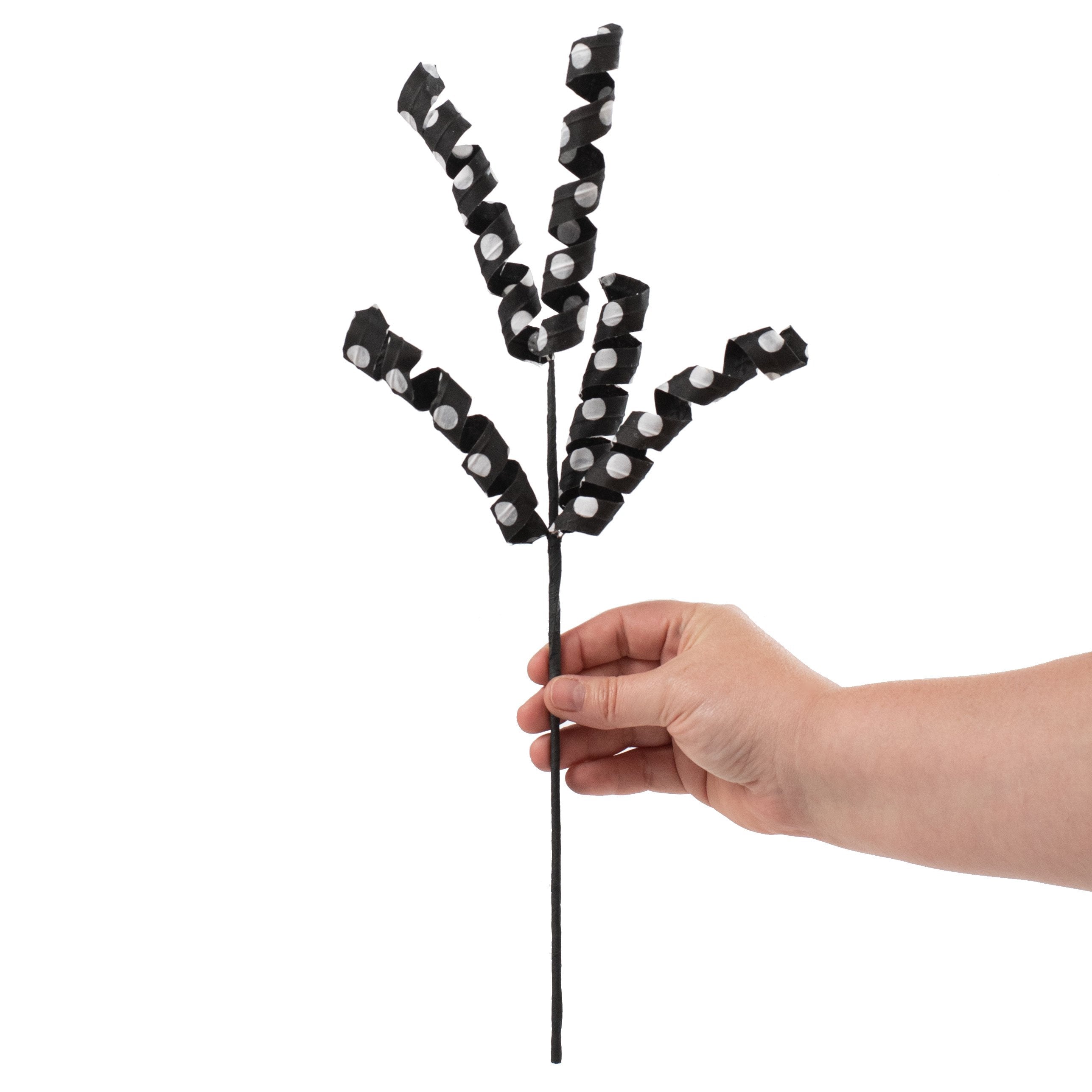 16" Polka Dot Curly Pick: Black & White Lifestyle Photo