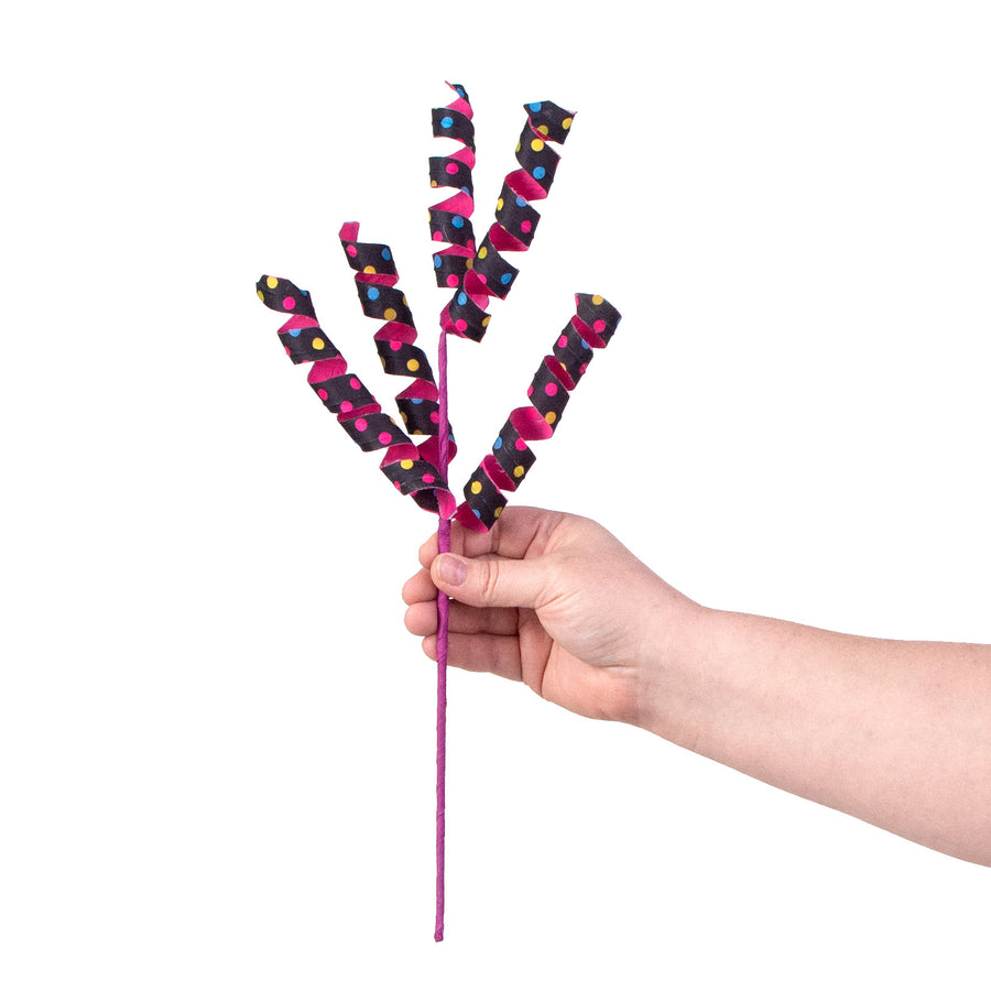 16" Polka Dot Curly Pick: Fuchsia & Black detail photo 3