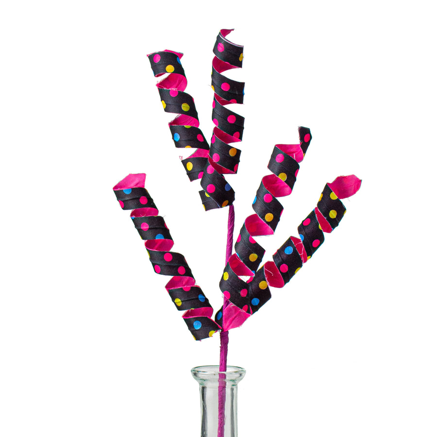 16" Polka Dot Curly Pick: Fuchsia & Black Item Number: 62997BTBK