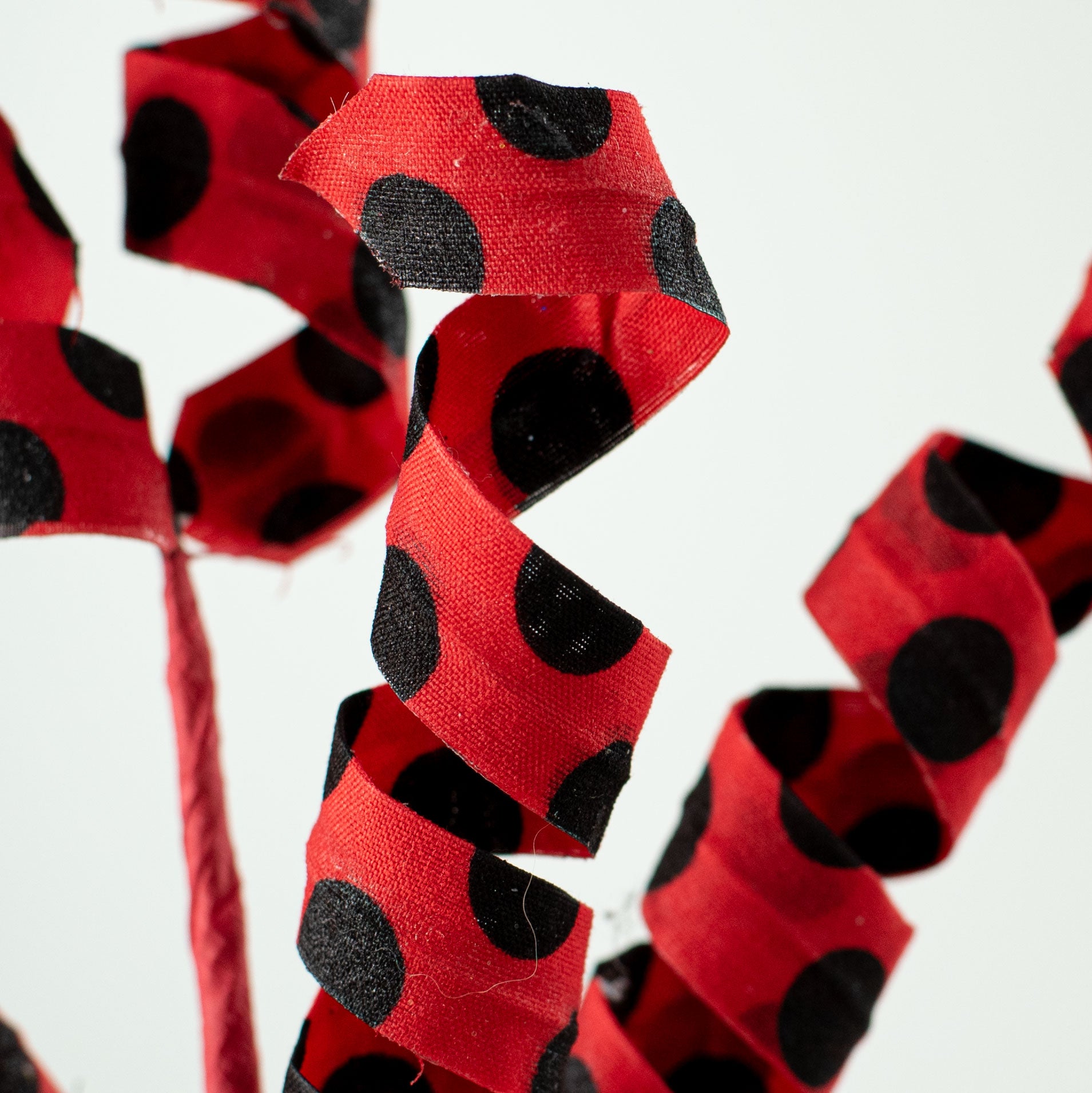 16" Polka Dot Curly Pick: Red & Black Lifestyle Photo