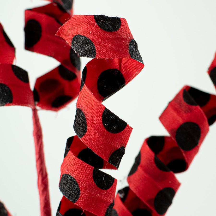 16" Polka Dot Curly Pick: Red & Black Lifestyle Photo