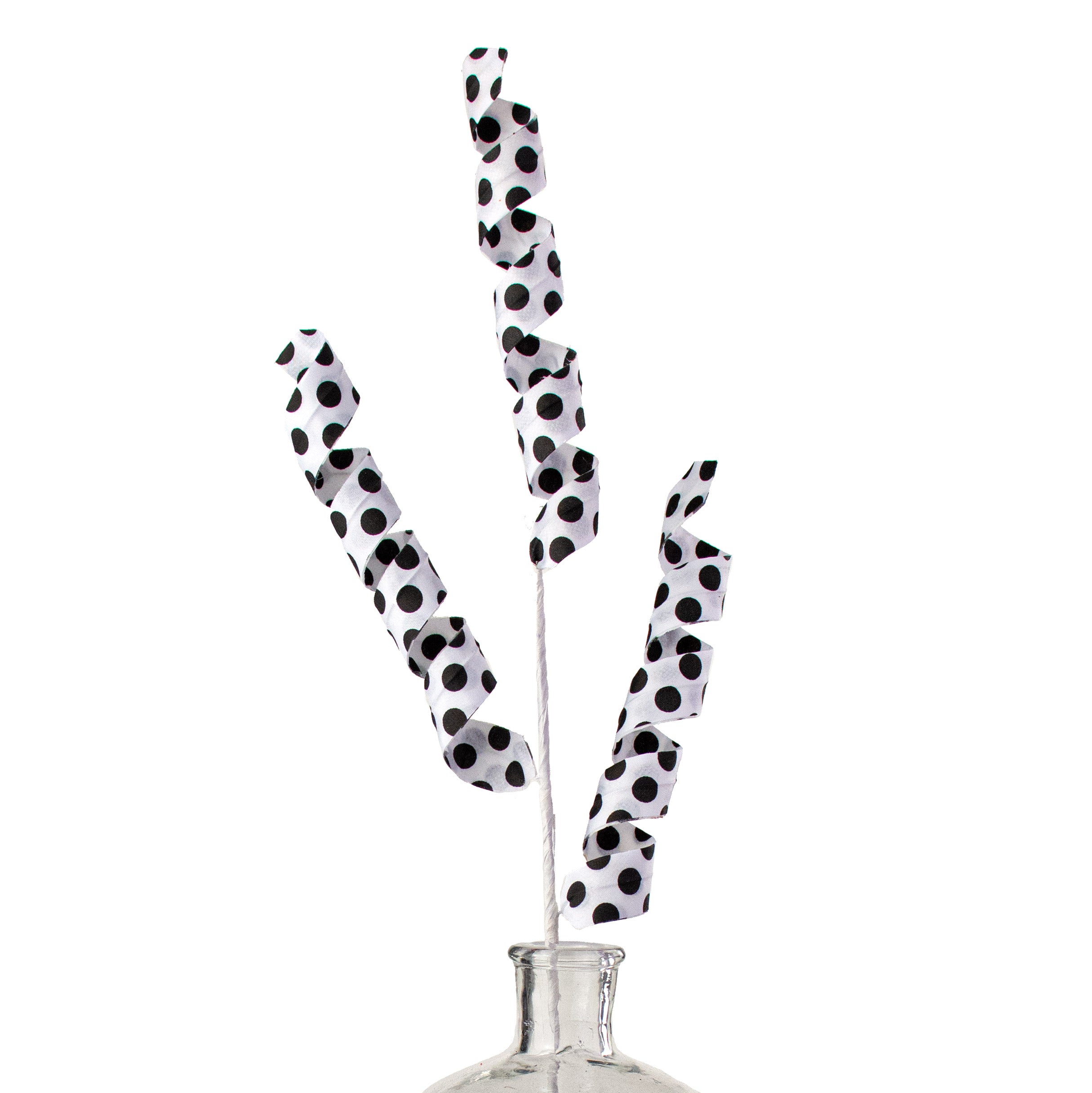 24" Polka Dot Curly Pick: White & Black Item Number: 63005BKWT