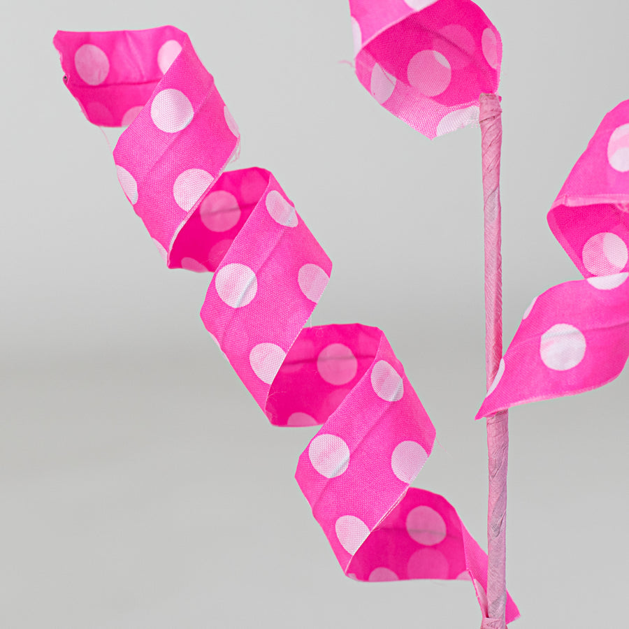 24" Polka Dot Curly Pick: White & Pink Lifestyle Photo