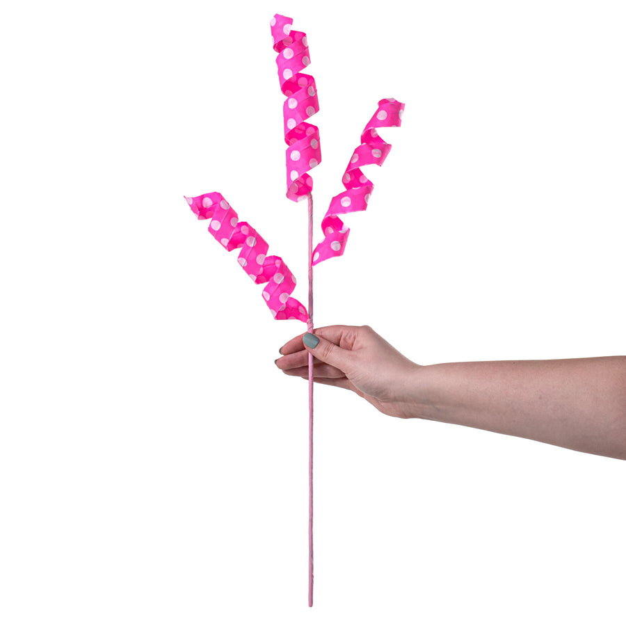 24" Polka Dot Curly Pick: White & Pink detail photo 3