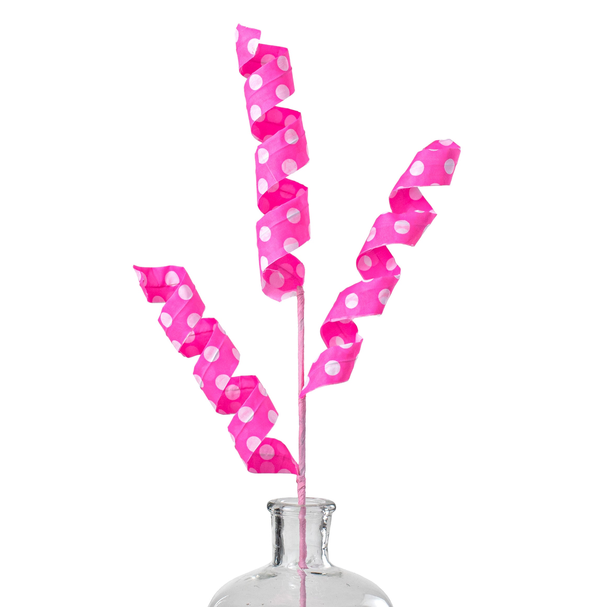 24" Polka Dot Curly Pick: White & Pink Item Number: 63005PKWT