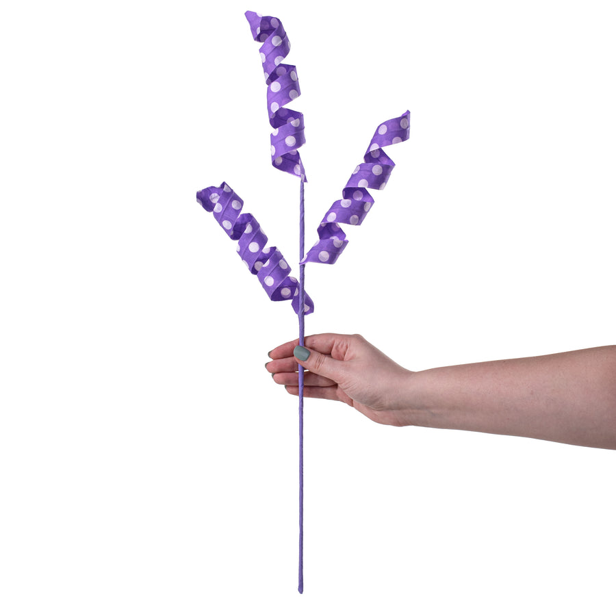 24" Polka Dot Curly Pick: White & Purple detail photo 3