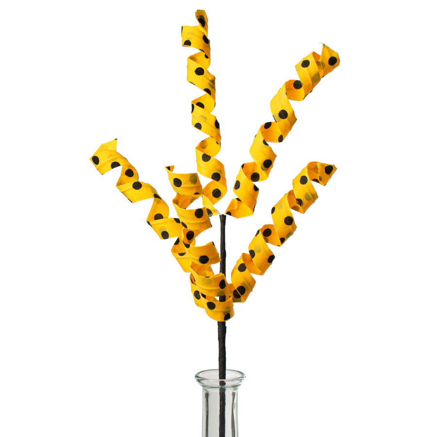 16" Polka Dot Curly Pick: Yellow & Black Item Number: 62594YWBK
