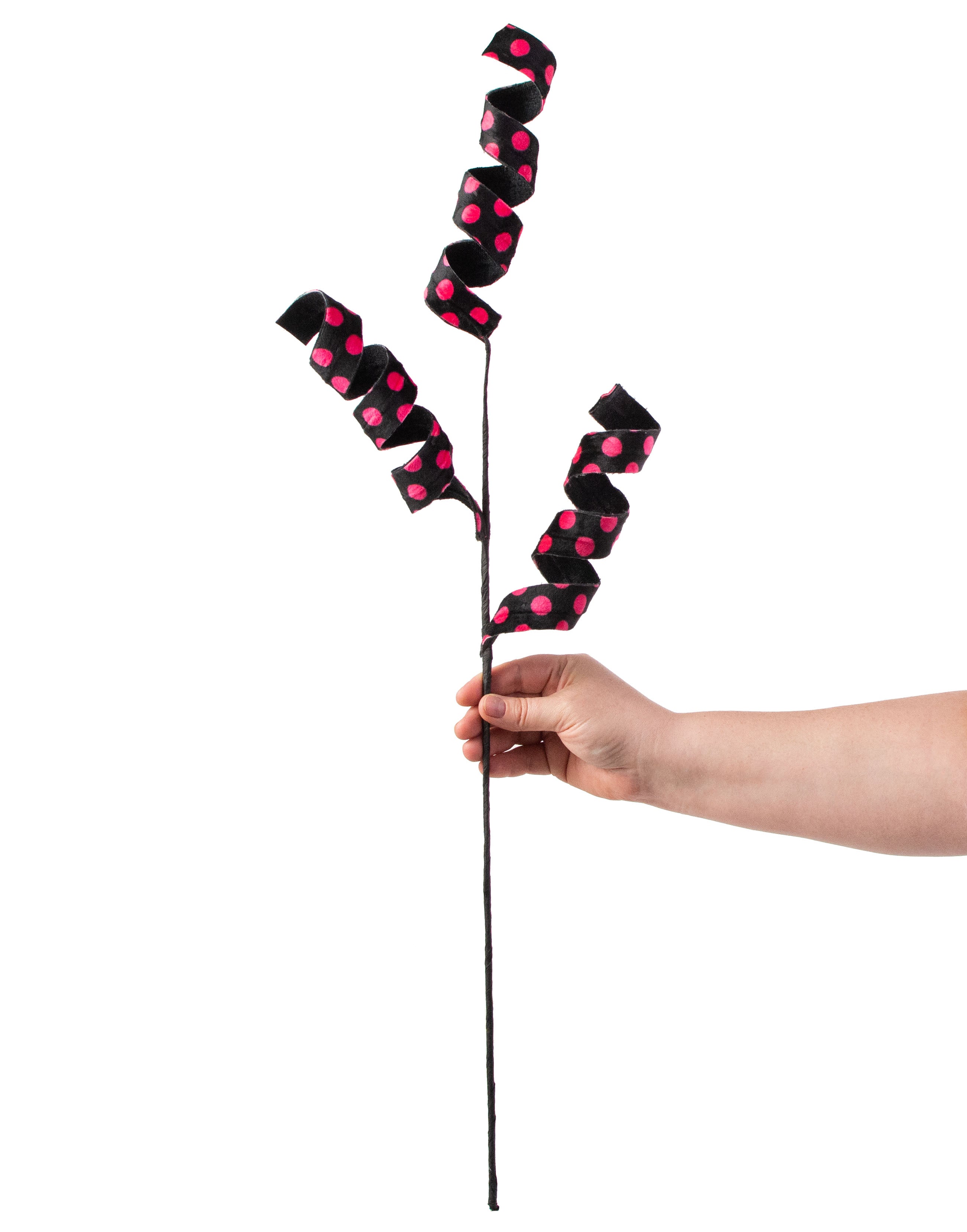 30" Polka Dot Curly Spray: Black Velvet & Fuchsia detail photo 3