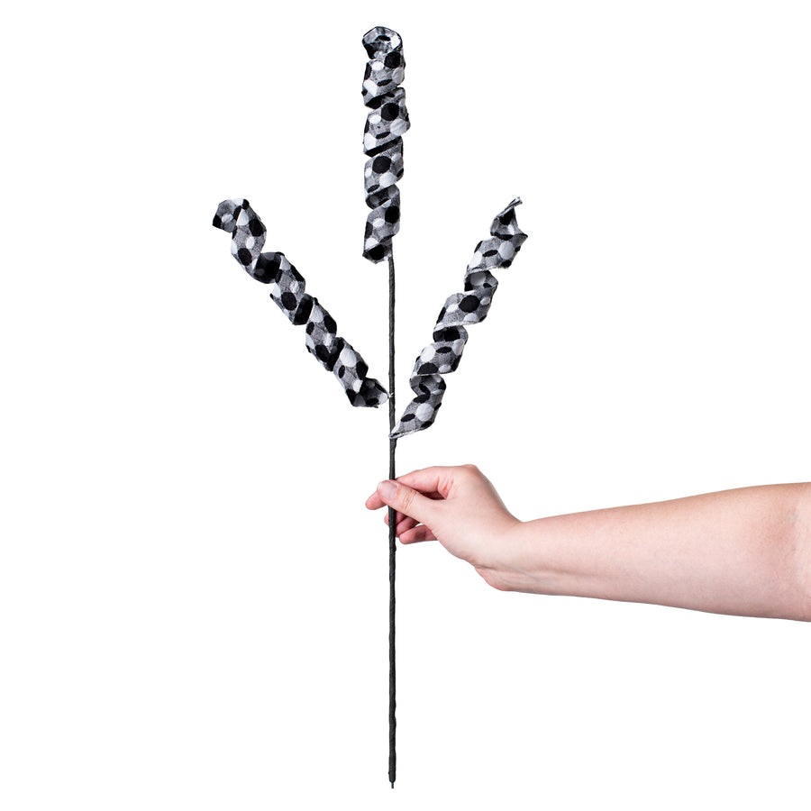 25" Polka Dot Curly Spray: Black & White detail photo 3