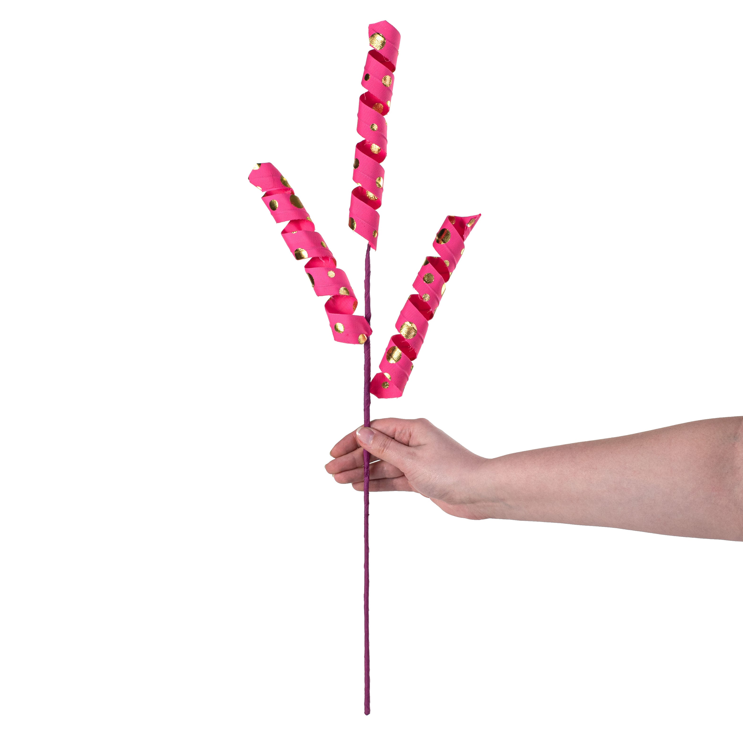 24" Polka Dot Curly Spray: Fuchsia & Gold detail photo 3