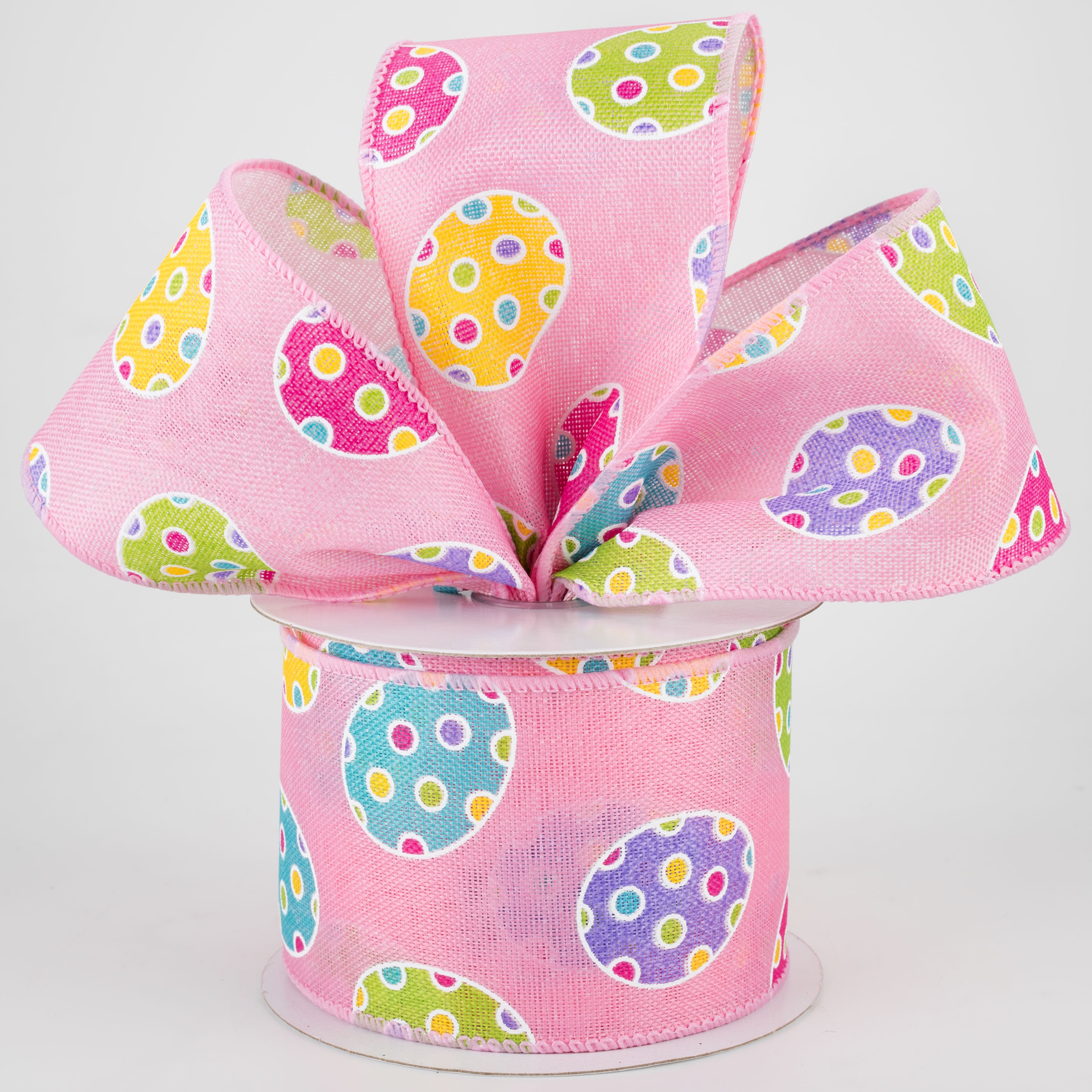2.5" Polka Dot Easter Eggs Ribbon: Pink (10 Yards) Lifestyle Photo