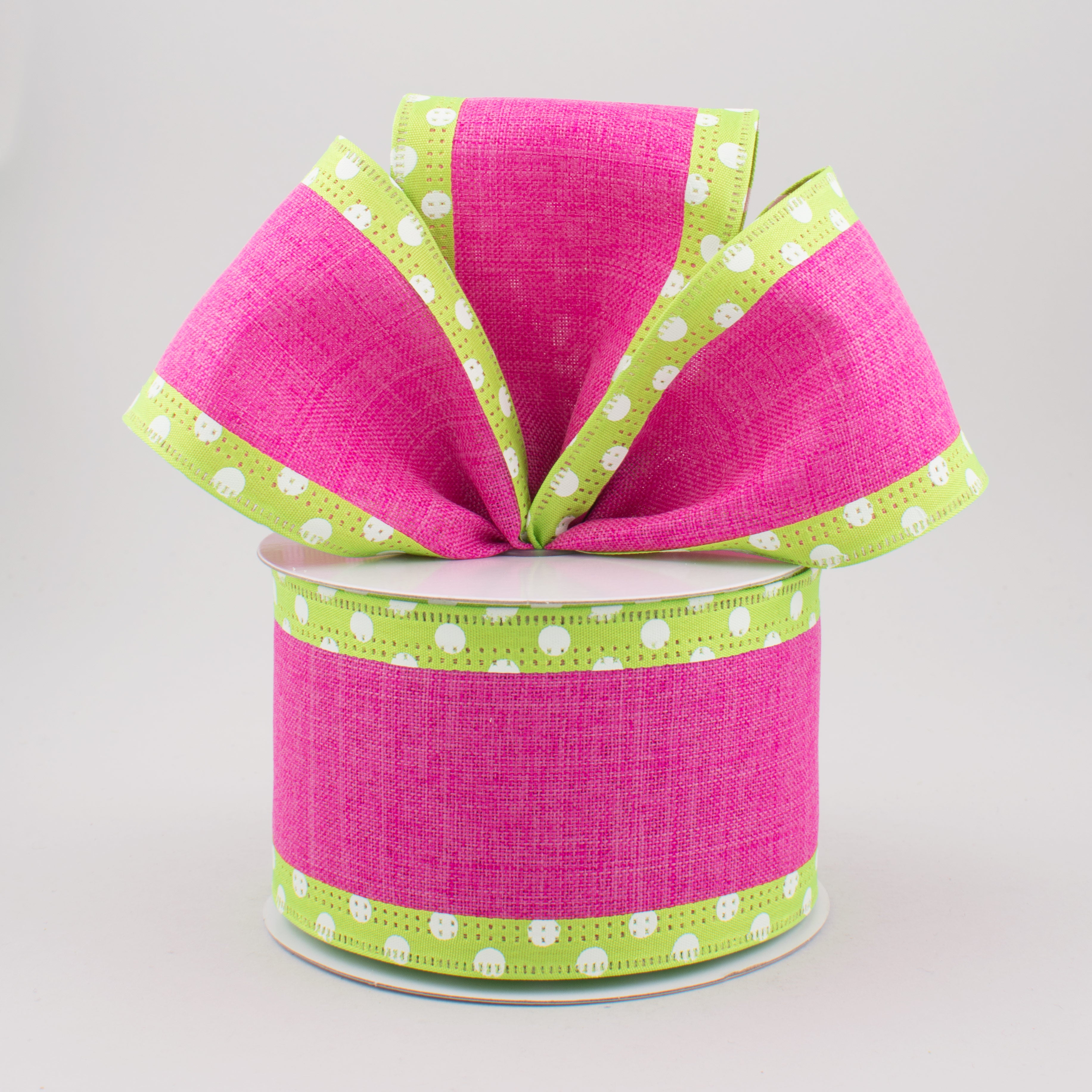 2.5" Polka Dot Edge Fuchsia & Lime Ribbon (10 Yards) Lifestyle Photo