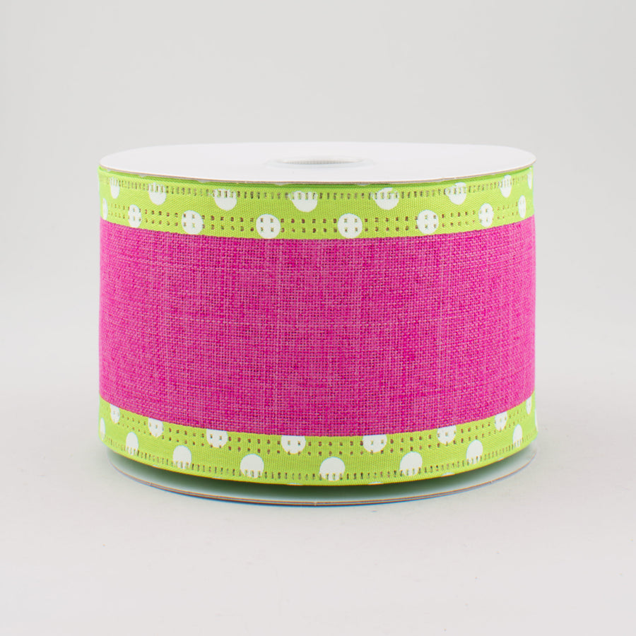 2.5" Polka Dot Edge Fuchsia & Lime Ribbon (10 Yards)