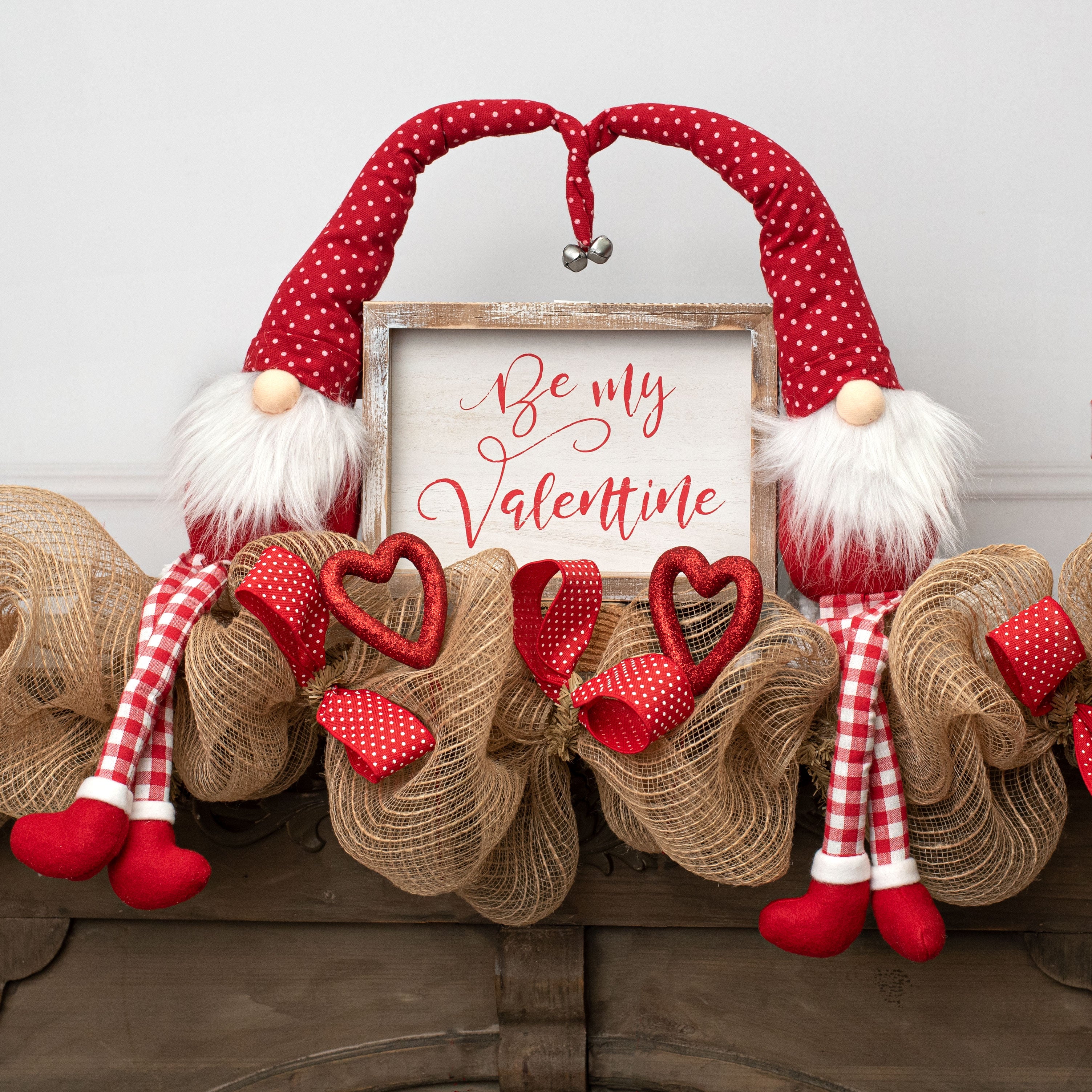 17" Polka Dot Fabric Sitting Gnome: Red & White detail photo 3