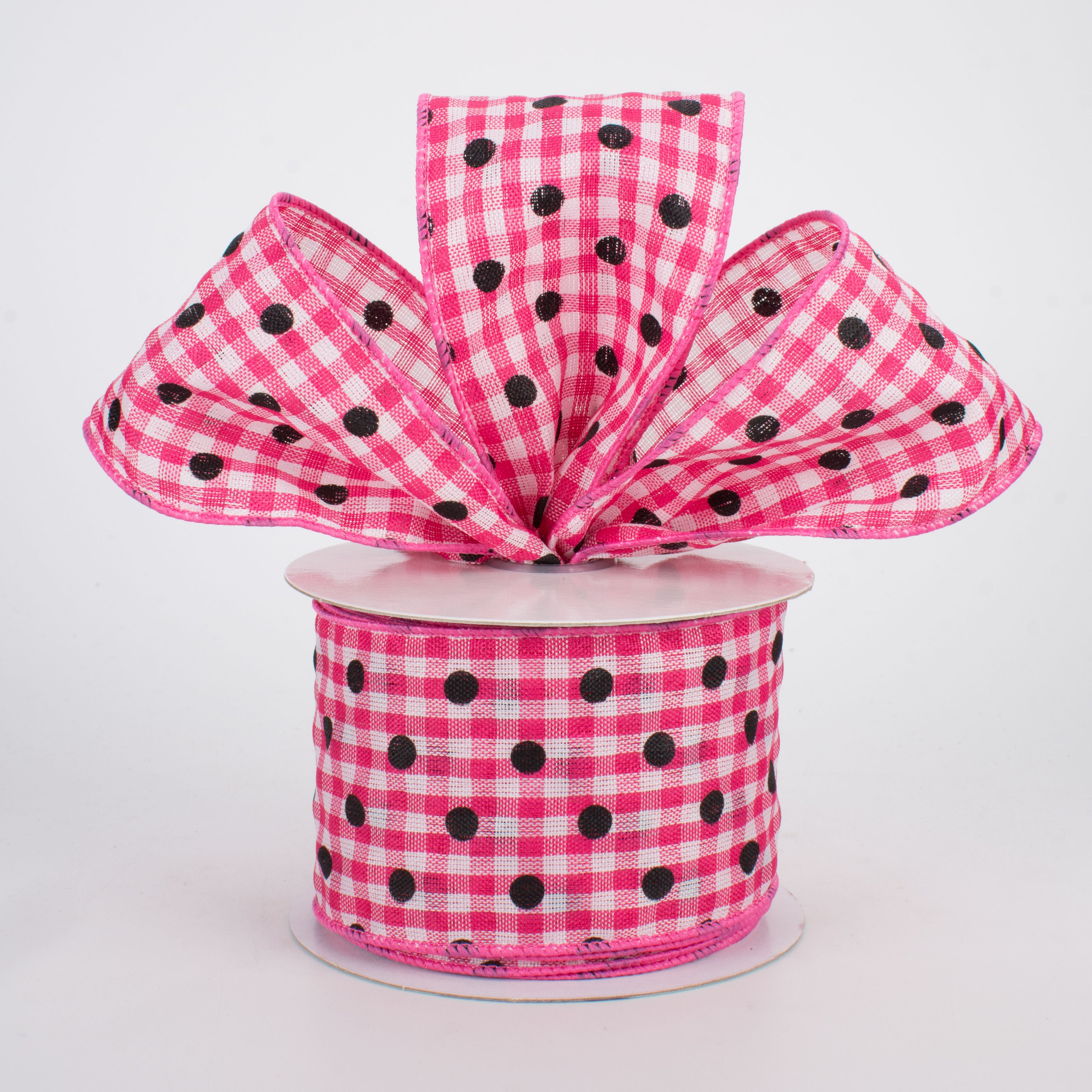 2.5" Polka Dot Gingham Ribbon: Black, Dark Pink, White (10 Yards) Lifestyle Photo