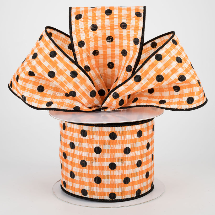 2.5" Polka Dot Gingham Ribbon: Black, Orange, White (10 Yards) Lifestyle Photo