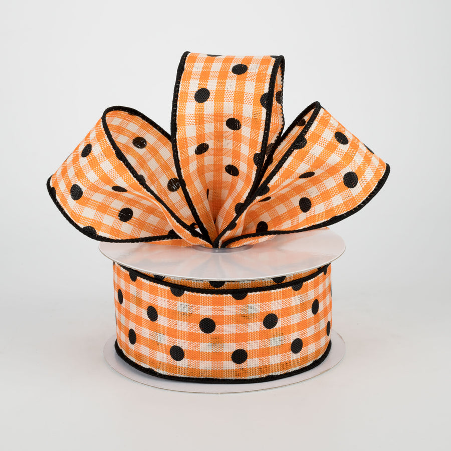 1.5" Polka Dot Gingham Ribbon: Black, Orange, White (10 Yards) Lifestyle Photo