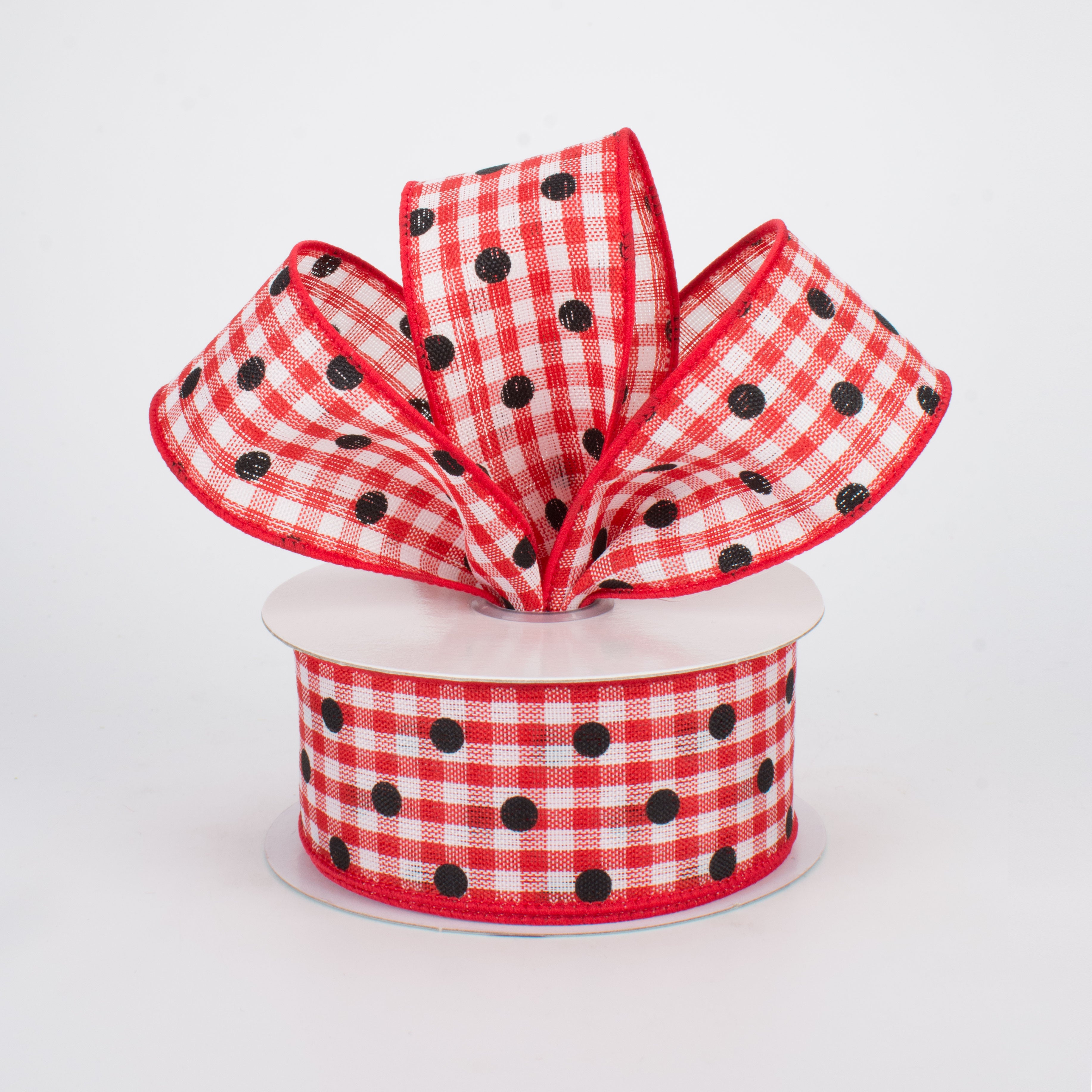 1.5" Polka Dot Gingham Ribbon: Black, Red, White (10 Yards) Lifestyle Photo