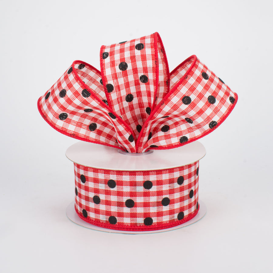 1.5" Polka Dot Gingham Ribbon: Black, Red, White (10 Yards) Lifestyle Photo