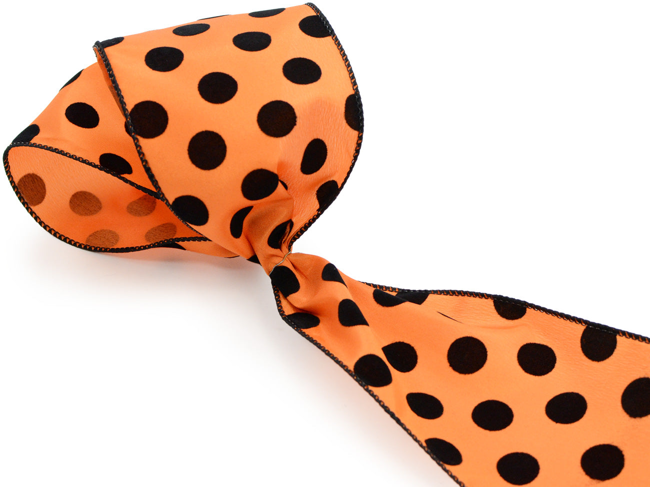 4" Polka Dot Ribbon: Orange & Black (10 Yards) detail photo 3