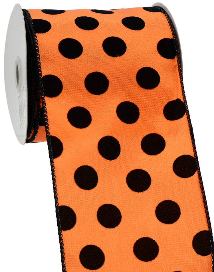 4" Polka Dot Ribbon: Orange & Black (10 Yards) detail photo 4