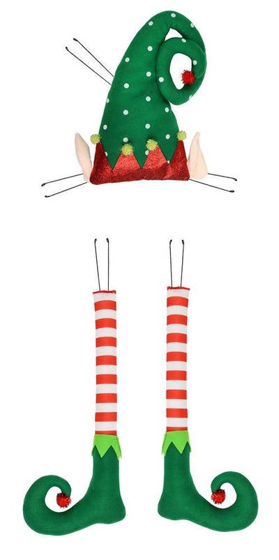 Polka Dot & Stripe Hat With Legs Elf Wreath Accent: Red & Emerald Green Item Number: XC6225