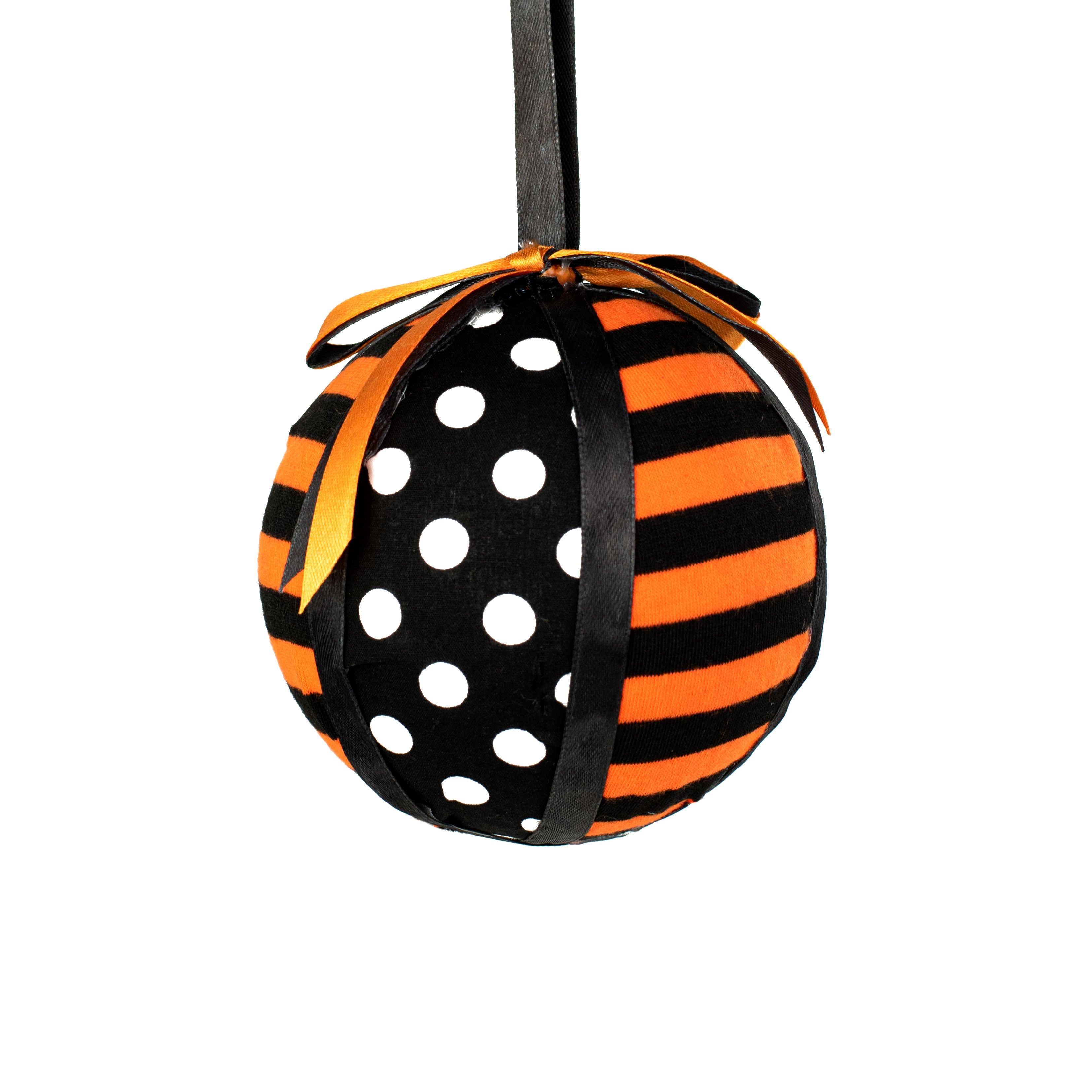 4.5" Polka Dot Stripe Ribbon Ball: Black, Orange, White Item Number: 56536ORBK