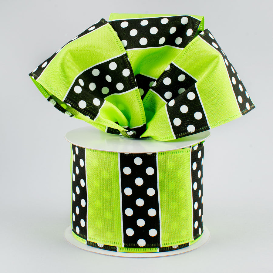 2.5" B & W Polka Dot Stripes Ribbon: Lime (10 Yards) Lifestyle Photo