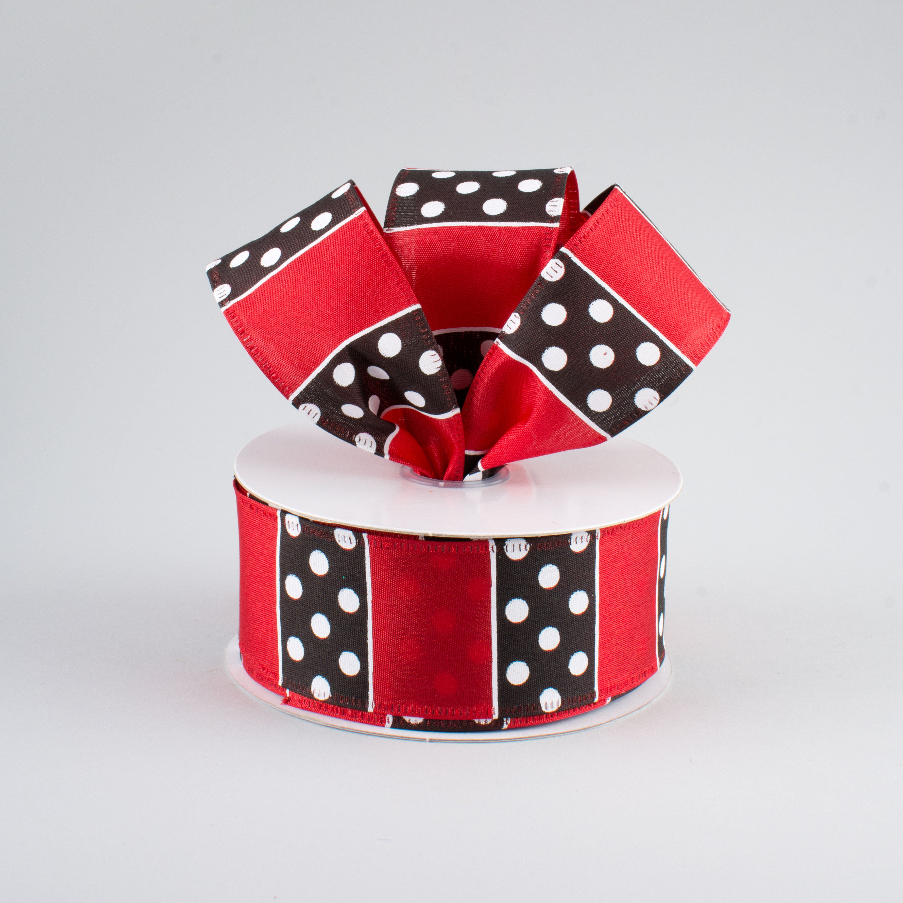 1.5" B & W Polka Dot Stripes Ribbon: Red (10 Yards) Lifestyle Photo