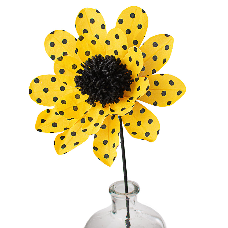 24" Polka Dot Sunflower Pick: Yellow & Black Item Number: 62814YWBK