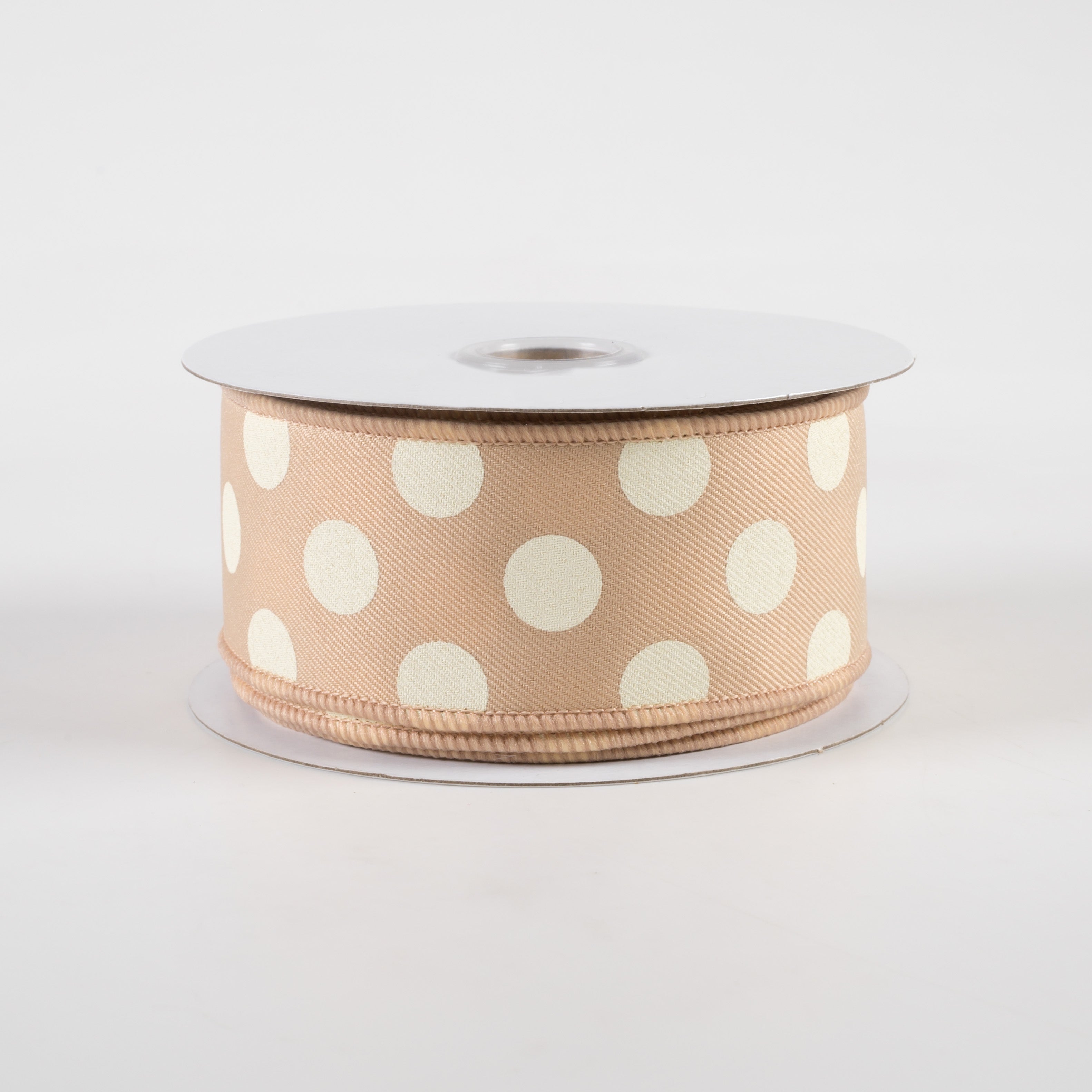 1.5" Polka Dots Ribbon: Beige & Ivory (10 Yards)