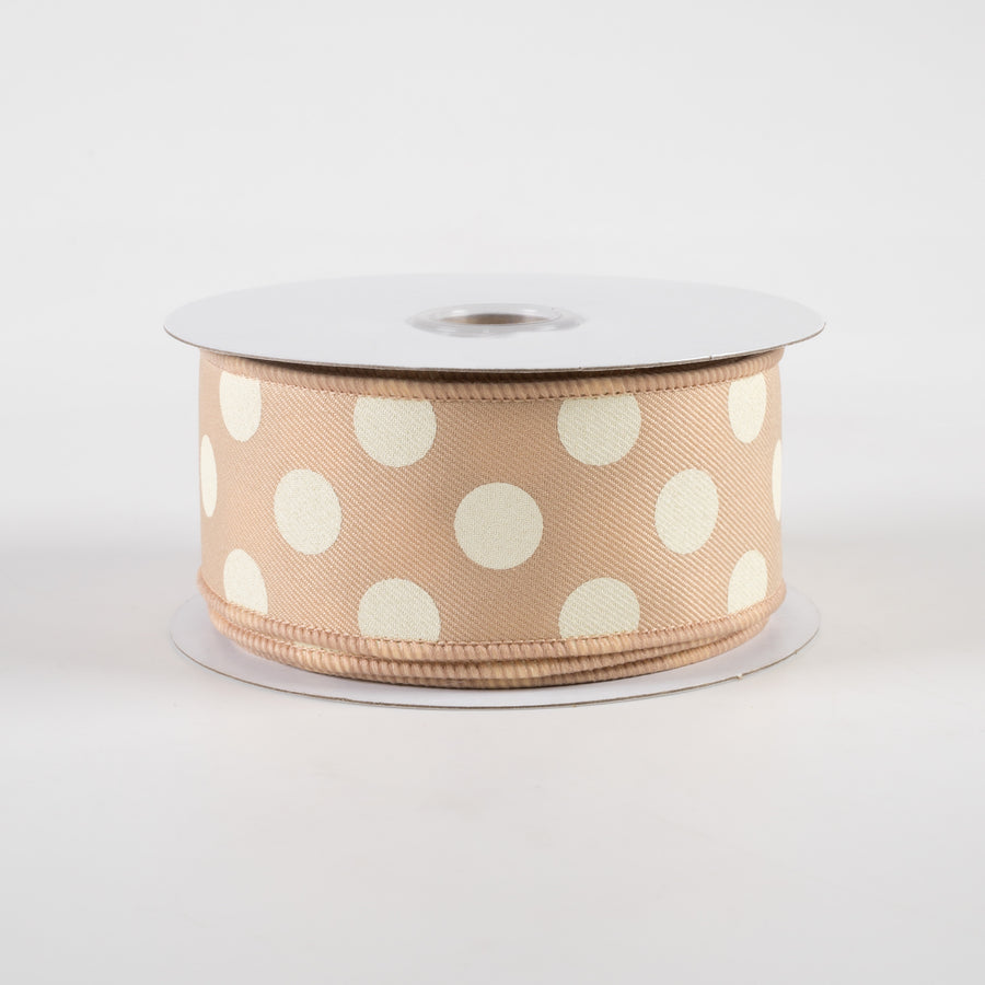 1.5" Polka Dots Ribbon: Beige & Ivory (10 Yards)
