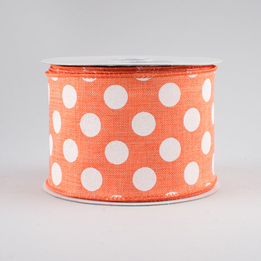 2.5" Polka Dots Ribbon: Dark Coral & White (10 Yards)
